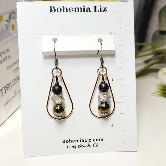 artisan earrings 356#mfs Teardrop earrings Crystal Fireglaze Metallic Brown earr - Picture 2 of 4